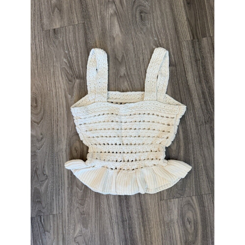 J.Crew Crochet Knit Tank Top Ruffle Hem Sleeveless Cream Size XXS - Picture 4 of 7
